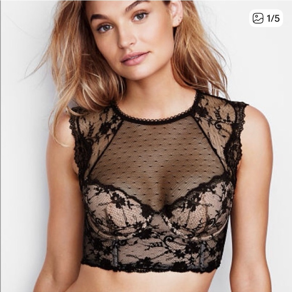 NWT VS Black Longline High Neck Lingerie Balconette Bra